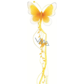 Schmetterling mit Nylonflügeln und Federn gelb 73 x 17 cm