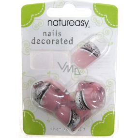 Diva & Nice Natureasy Nails Dekorierte klebrige Nägel pink mit schwarz-silberner Applikation 24 Stück
