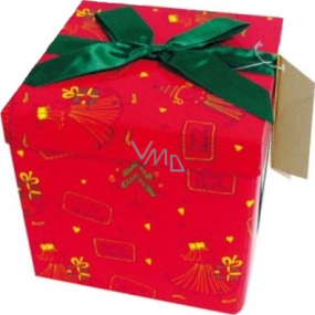 Angel Folding Geschenkbox mit rotem Weihnachtsband mit grüner Schleife 15 x 15 x 15 cm 1 Stück