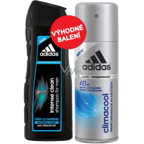 Adidas Climacool 48h Antitranspirant Deodorant Spray für Männer 150 ml + Adidas Intense Clean Shampoo für normales Haar 200 ml, Kosmetikset