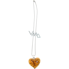 Silberne Halskette mit orangefarbenem Herz aus Glas 45 cm