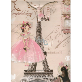 Nekupto Geschenk Papiertüte 32,5 x 26 x 13 cm Kleines Mädchen in einem rosa Kleid