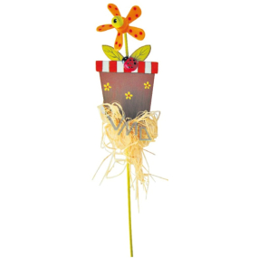 Blumentopf mit orangefarbener Windradaussparung 9 cm + Spieße