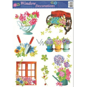 Fensterfolie ohne Leim Gartenblumentopf mit Blumen 42 x 30 cm