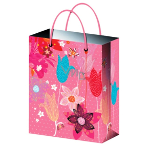 Engel Geschenk Papiertüte 15 x 12 x 5,5 cm rosa mit Blumen