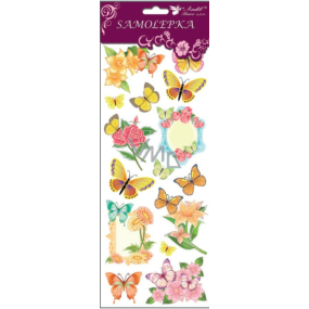 Aufkleber Schmetterlinge und Blumen mit glitzerndem Gelb 34,5 x 12,5 cm