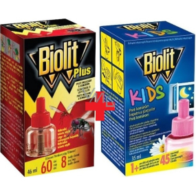 Biolit Plus Evaporator Flüssigkeit 60 Nächte gegen Fliegen und Mücken nachfüllen 46 ml + Biolit Kids Electric Verdampfer gegen Mücken 45 Nächte Nachfüllen 35 ml