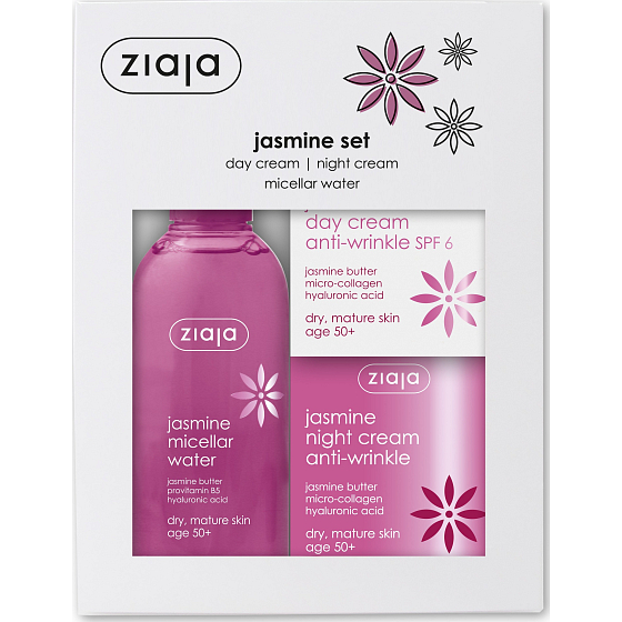Ziaja Jasmine 50+ Tagescreme 50 ml + Nachtcreme 50 ml + Mizellenwasser 200 ml, Kosmetikset