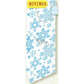Nekupto Geschenk Papiertüte für Flasche 33 x 10 x 9 cm Weihnachten, weiße, blaue Schneeflocken 1815 02 WLH