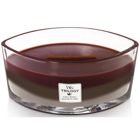 WoodWick Trilogy Forest Retreat - Entfliehen Sie der Waldkerzkerze mit breitem Holzdocht und Bootsdeckel 453 g
