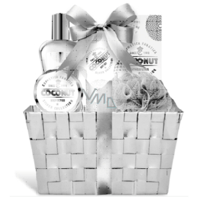 Cosmetica Fanatica Coconut Körperlotion 95 ml + Duschgel 190 ml + Körperpeeling 50 ml + Badesalz 50 g + Badematte + Korb, Kosmetikset