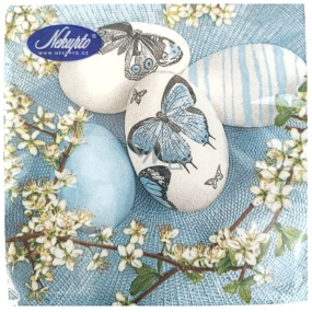 Nekupto Papierservietten 3 Lagen 33 x 33 cm 20 Stück Ostern - blaue und weiße Eier mit Schmetterlingen