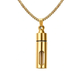 Urnen-Gedenkanhänger, Hohlrohr, wasserdicht, Edelstahl, Gold 12,6 mm x 43 mm + Kette 60 cm
