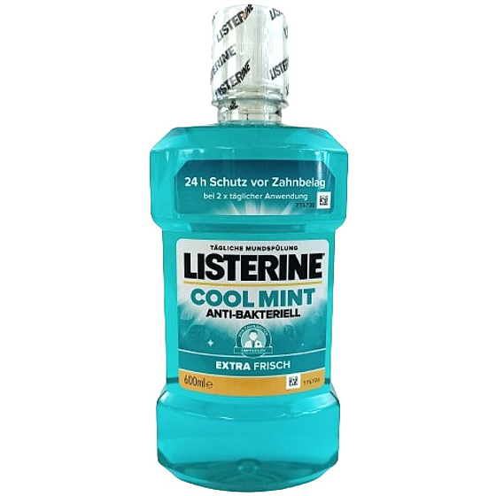 Listerine Cool Mint Antibakterielle Mundspülung für frischen Atem und Plaque-Reduktion 600 ml