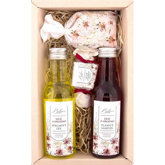 Bohemia Gifts Wine Spa Weinkosmetik Traubenöl und Rebenextrakt Duschgel 200 ml + Haarshampoo 200 ml + Seife 30 g + Badesalz in einem Beutel 150 g, Kosmetikset