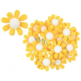 Filzblumen mit gelbem Dekorationsaufkleber 3,5 cm in einer Schachtel mit 18 Stück