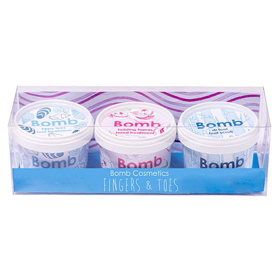 Bomb Cosmetics Hand- und Fußpflege - Fingers & Toes erfrischendes Peeling 110 ml + Fußcreme 110 ml + Handcreme 110 ml, Kosmetikset