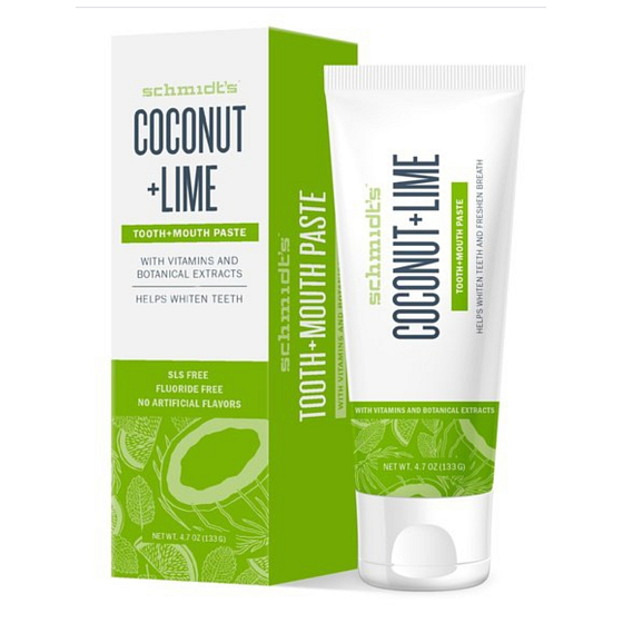 Schmidt Kokos + Limette Natürliche universelle aufhellende Zahnpasta BIO, Zahnfleischschutz, Zahnschmelz, Kariesprophylaxe 100 ml