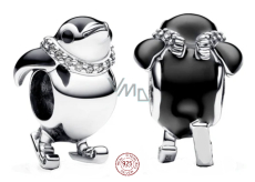 Charme Sterling Silber 925 Pinguin auf Skiern, Perle auf Armband Tier