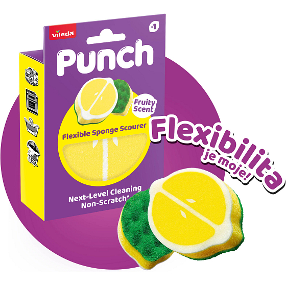 Vileda Punch Schwamm für Geschirr mit Zitronenduft, 1 Stück