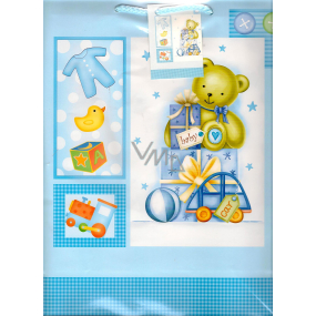 Nekupto Geschenk Papiertüte 32,5 x 26 x 13 cm Blau mit Baby-Teddybär 1 Stück 842 40 BL