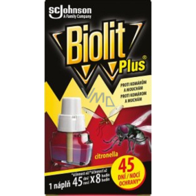 Biolit Plus Elektrischer Verdampfer mit Citronella-Duft gegen Mücken und Fliegen Ersatzkartusche 45 Nächte 31 ml