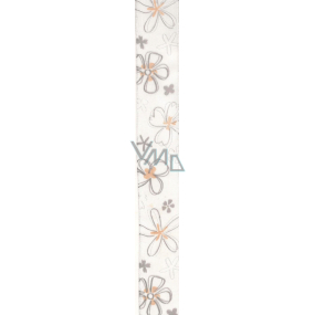 Ditipo Stoffband mit Draht weiß grau-beige Blumenmotiv 2 mx 40 mm