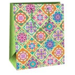 Ditipo Geschenk Papiertüte 26 x 32,5 x 13,8 cm hellgrün verschiedene Mandalas