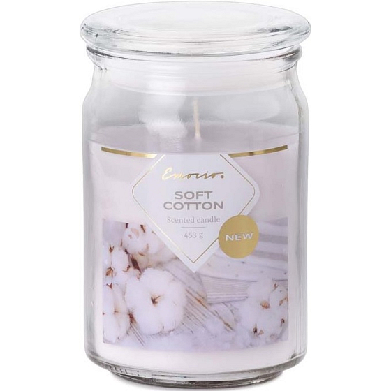 Emocio Soft Cotton - Duftkerze aus weicher Baumwolle Glas mit Glasdeckel 453 g 93 x 142 mm