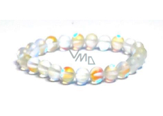 Opalit matt weißes elastisches Armband, Kunststeinperle 8 mm / 16-17 cm, Wunsch- und Hoffnungsstein
