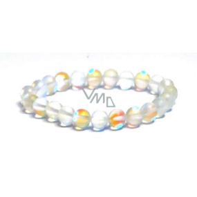 Opalit matt weißes elastisches Armband, Kunststeinperle 8 mm / 16-17 cm, Wunsch- und Hoffnungsstein