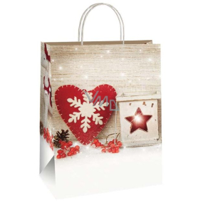 Ditipo Geschenkpapierbeutel 22 x 10 x 29 cm Weihnachtslaterne und Herz mit Schneeflocke