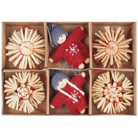 Stroh Ornamente mit Elfen zum Aufhängen 6 cm 18 Stück