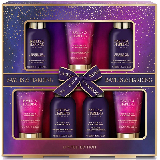 Baylis & Harding Feige und Granatapfel Badeschaum 100 ml + Duschgel 100 ml + Bademilch 100 ml + Duschcreme 100 ml + Körperlotion 2 x 50 ml + Handcreme 50 ml, Kosmetikset für Frauen