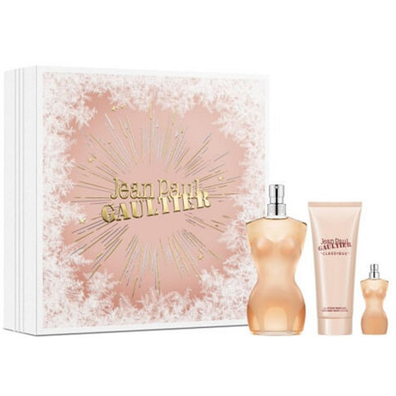 Jean Paul Gaultier Classique Eau de Toilette 100 ml + Körperlotion 75 ml + Eau de Toilette Miniatur 6 ml, Geschenkset für Frauen