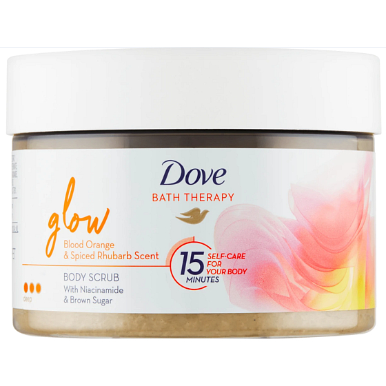Dove Glow Körperpeeling mit Duft von Blutorange und Rhabarber 295 ml