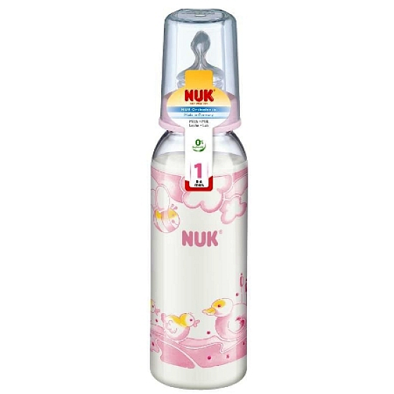 Nuk Bottle Stillplastik rosa Silikon Sauger 0-6 Monate Größe 1 240 ml