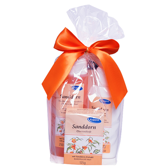 Kappus Sanddorn - Sanddorn Duschgel 250 ml + Körperlotion 200 ml + feste Seife 125 g, Kosmetikset