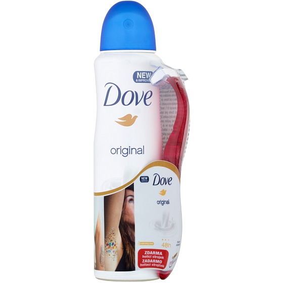 Dove Original Antitranspirant Deodorant Spray für Frauen 150 ml + Rasiermesser mit 3 Klingen, Duopack