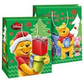 Ditipo Geschenk Papiertüte 23 x 9,8 x 17,5 cm Disney Winnie the Pooh mit Weihnachtsmütze und Geschenken