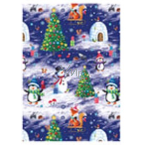 Ditipo Geschenkpapier 70 x 200 cm Weihnachten weiß-dunkelblauer Baum, Schneemann