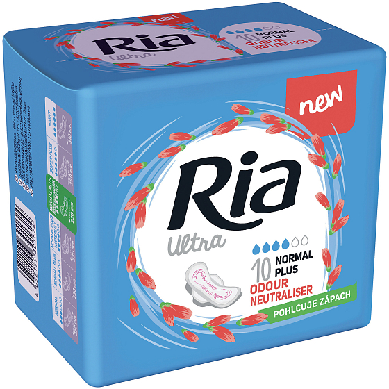 Ria Ultra Normal Plus Odour Neutraliser ultra dünne Damenbinden mit Flügeln 10 Stück
