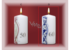 Lima 60. Jahrestag Kerze blau gestreift mit Silber Dekoration Zylinder 70 x 150 mm 1 Stück