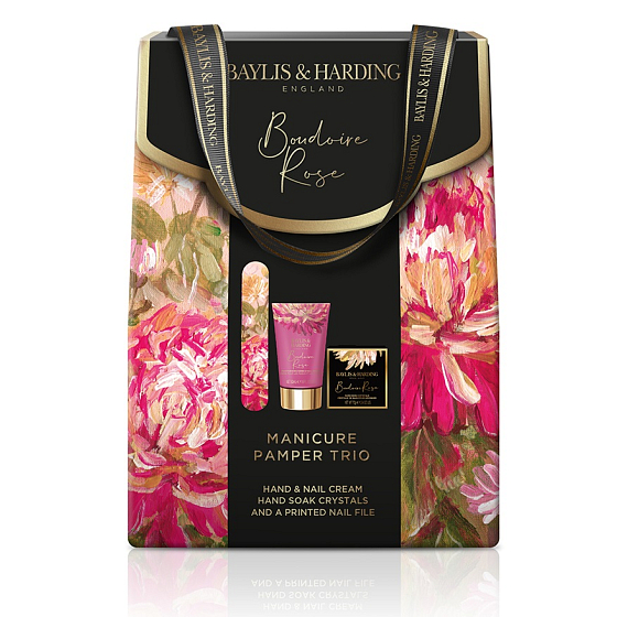 Baylis & Harding Mysterious Rose Badesalz für Hände 70 g + Hand- und Nagelcreme 50 ml + Nagelfeile, Kosmetikset für Frauen