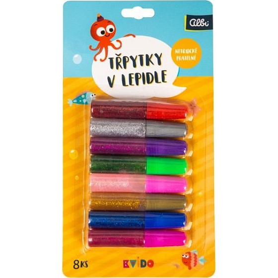 Albi Kvído Glitter in Klebstoff ungiftig, abwaschbar 8 Stück
