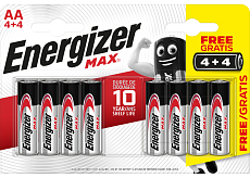 Energizer Max AA Batterien, 4 + 4 Stück gratis