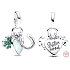 Charme Sterling Silber 925 Schwester vierblättriges Kleeblatt für Glück, Herz und Hufeisen 3in1, Anhänger am Armband Familie