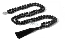 108 Mala Onyx Halskette mattierter Meditationsschmuck, Naturstein, geknotete Quaste, Perle 8 mm