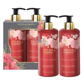 Baylis & Harding Boudoire Tropical Paradise - Tropisches Paradies Flüssigseife für die Hände 300 ml + feuchtigkeitsspendende Lotion für Körper und Hände 300 ml, Kosmetikset für Frauen