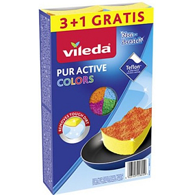 Vileda PUR active Colors Schwamm für Geschirr, 3+1 Stück